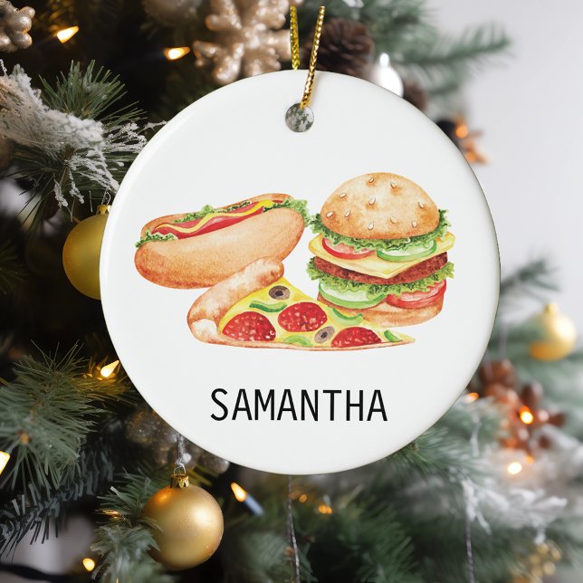 Personalised Fast Food Hamburger Pizza Hotdog Ceramic Ornament (Creator Uploaded)