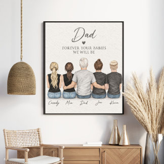 Personalised Father & Adult Children Family Portra Poster