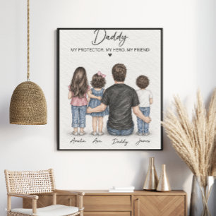 Personalised Father & Children Pencil Art Poster