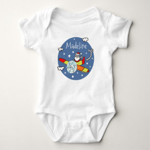Personalised Father Christmas Santa Claus Airplane Baby Bodysuit
