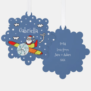 Personalised Father Christmas Santa Claus Airplane Tree Decoration Card
