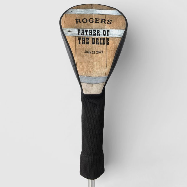 Personalised Father of the Bride Whiskey Barrel Golf Head Cover (Front)