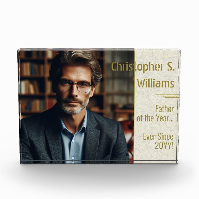 Personalised Father of the Year Ever Since Gold Photo Block (Front)