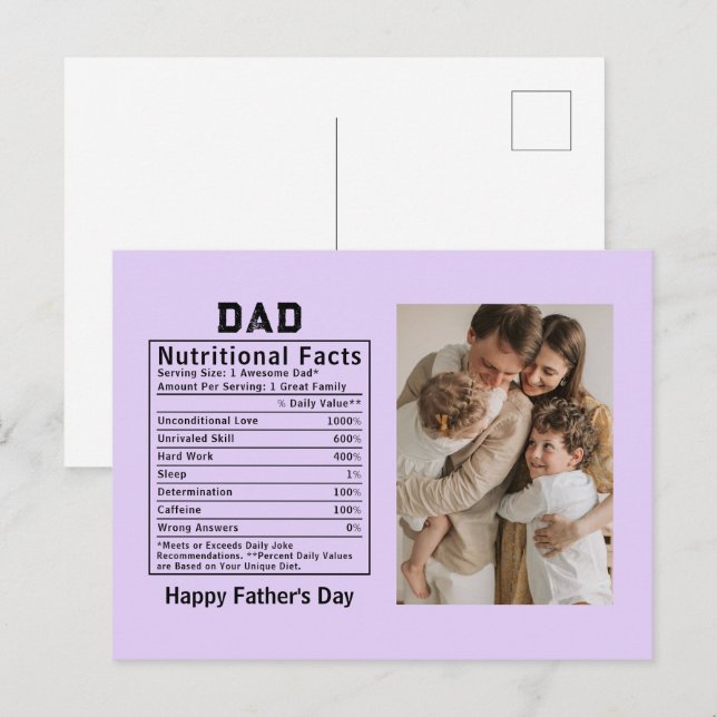 Personalised Father’s Day Dad Nutritional Facts  Postcard (Front/Back)
