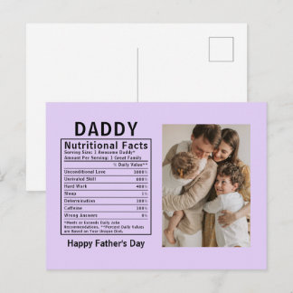 Personalised Father’s Day Daddy Nutritional Facts  Postcard