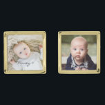 personalised Father's Day gift, baby photo gold Gold Finish Cufflinks<br><div class="desc">A perfect personalised jewellery gift for many occasions with a photos and names of your loved ones. The design is ready to personalise: customise it using the boxes on the right hand side of the item to select the shape and finish of cufflinks, then press "Personalise this template" to edit...</div>