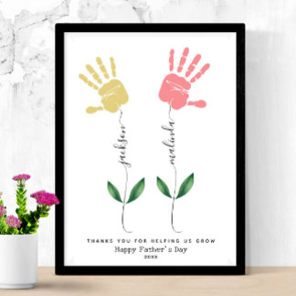 Personalised Father's Day Handprint flower Art Poster