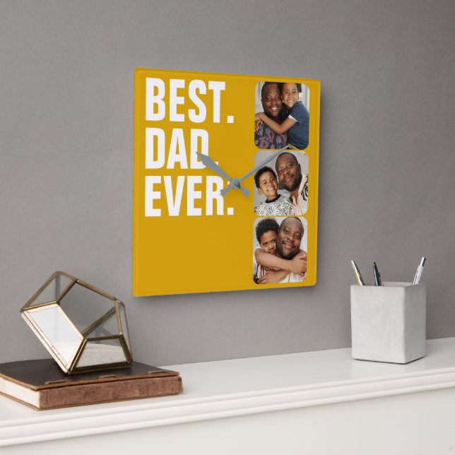 Personalised Fathers Day Photo Gift Best Dad Ever Square Wall Clock (Office)