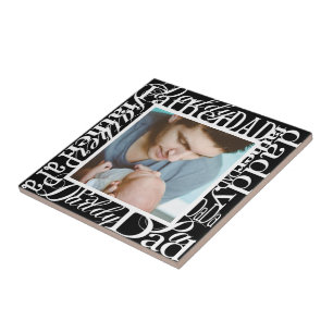 Personalised Father's Day Word Collage Black Ceramic Tile