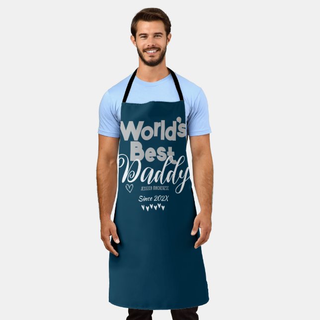 Personalised Fathers Day, world's best daddy gift Apron (Worn)