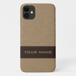 Personalised Faux Beige Leather iPhone 11 Case