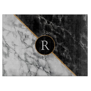Personalised Faux Black White Marble Cutting Board