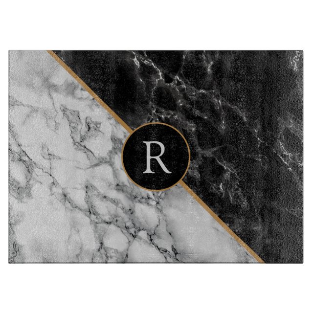 Personalised Faux Black White Marble Cutting Board (Front)