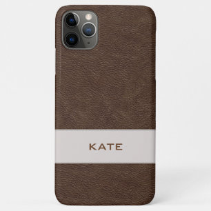 Personalised Faux Brown Leather iPhone 11 Pro Max Case