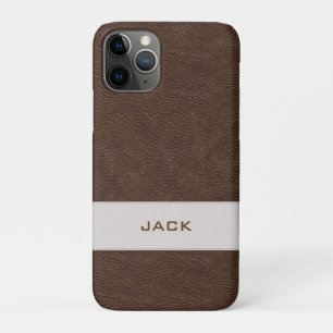 Personalised Faux Brown Leather iPhone 11 Pro Case