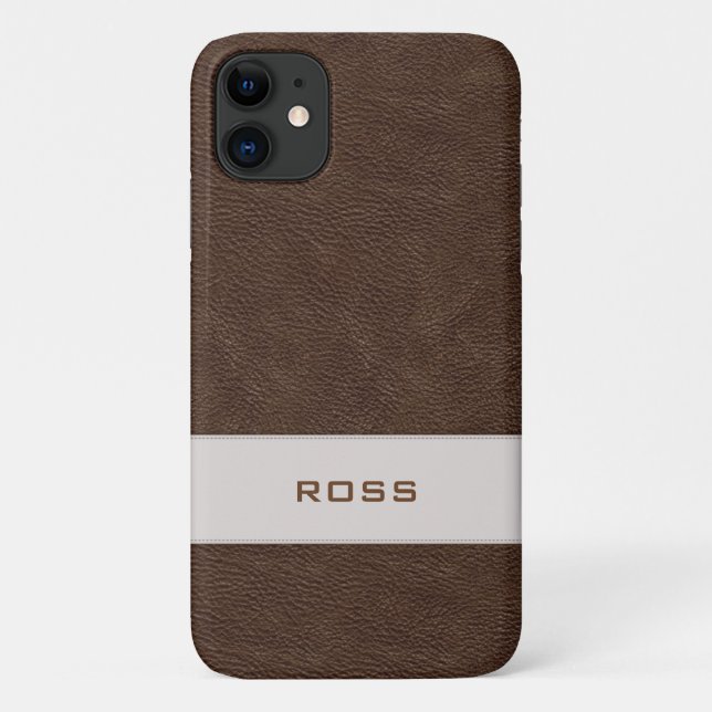 Personalised Faux Brown Leather ID™ iPhone 4 Case (Back)