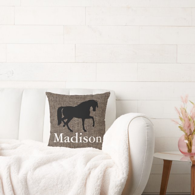 Personalised Faux Burlap Horse Silhouette Cushion (Couch)
