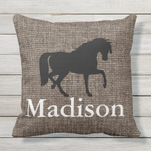 Personalised Faux Burlap Horse Silhouette Outdoor Cushion