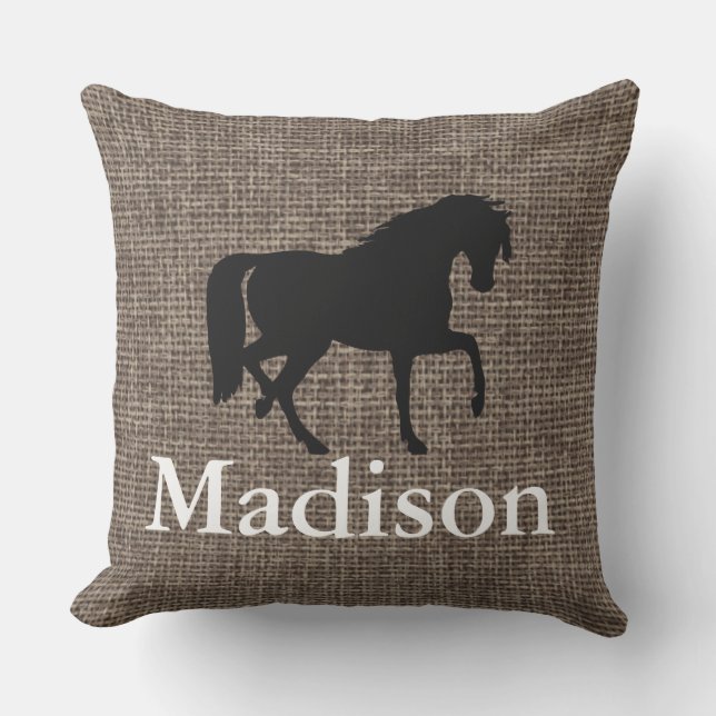 Personalised Faux Burlap Horse Silhouette Outdoor Cushion (Front)