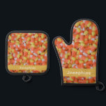 Personalised Faux Candy Corn Pattern Oven Mitt & Pot Holder Set<br><div class="desc">Personalised Faux Candy Corn Pattern Oven Mitt & Pot Holder Set</div>
