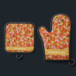 Personalised Faux Candy Corn Pattern Oven Mitt & Pot Holder Set<br><div class="desc">Personalised Faux Candy Corn Pattern Oven Mitt & Pot Holder Set</div>