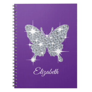 Personalised faux diamond sparkle butterfly design notebook