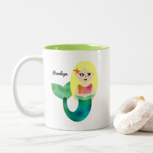 Personalised Faux Foil Blonde Mermaid Girls Trendy Two-Tone Coffee Mug