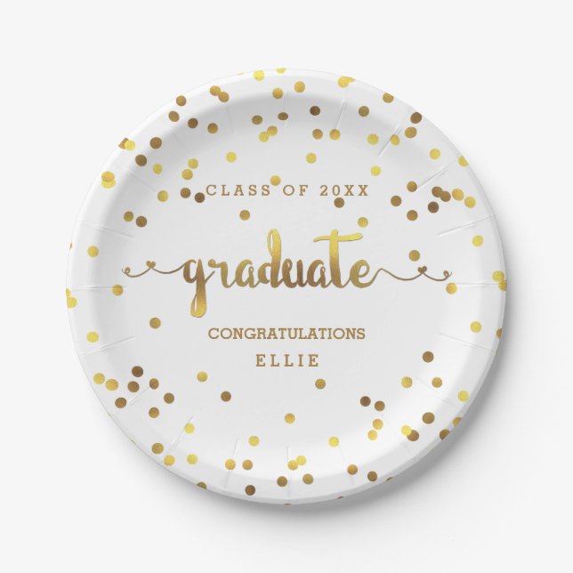 Personalised Faux Gold Foil Confetti Graduate Paper Plate (Front)