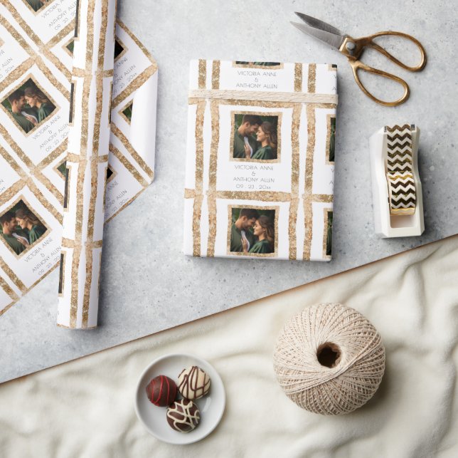 Personalised Faux Gold Frame Rustic Elegant Wrapping Paper (Crafts)
