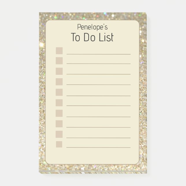 Personalised Faux Gold Glitter & Yellow 4x6" Post-it Notes (Front)