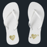 personalised faux gold love hearts with arrow thongs<br><div class="desc">For a married couple,  a romantic design with their initials (Mr.   Mrs.) in a graphic faux golden heart with an arrow on white...  to bring comfort and ease to all your wedding planning events...   perfect to wear after the wedding</div>