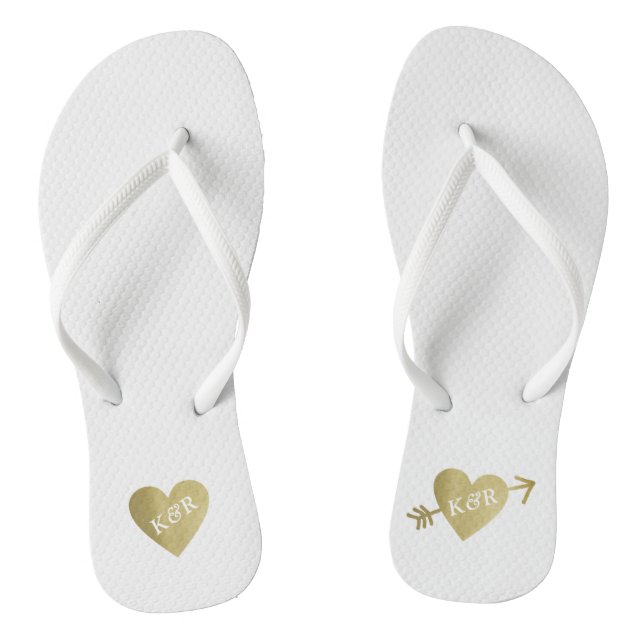personalised faux gold love hearts with arrow thongs (Footbed)