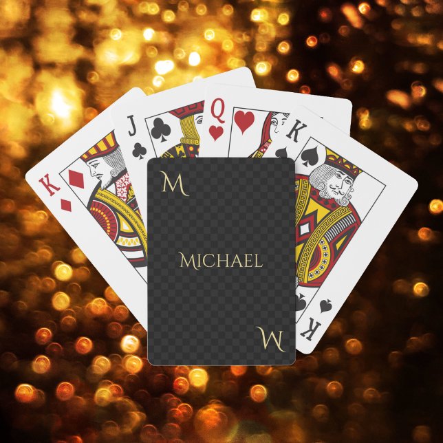 Personalised Faux Gold Monogram Name Checks Poker Playing Cards (Personalized Faux Gold Monogram Name Checks Poker Playing Cards)