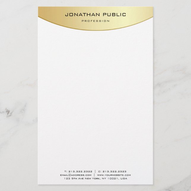 Personalised Faux Gold White Elegant Trendy Modern Stationery (Front)
