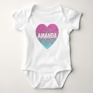 Personalised Faux Heart Glitter Pink Baby Girl Baby Bodysuit