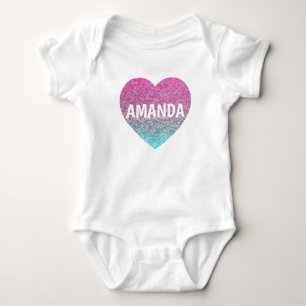 Personalised Faux Heart Glitter Pink Baby Girl Bodysuit