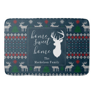 Personalised Faux Knitting Pattern Christmas Bath Mat