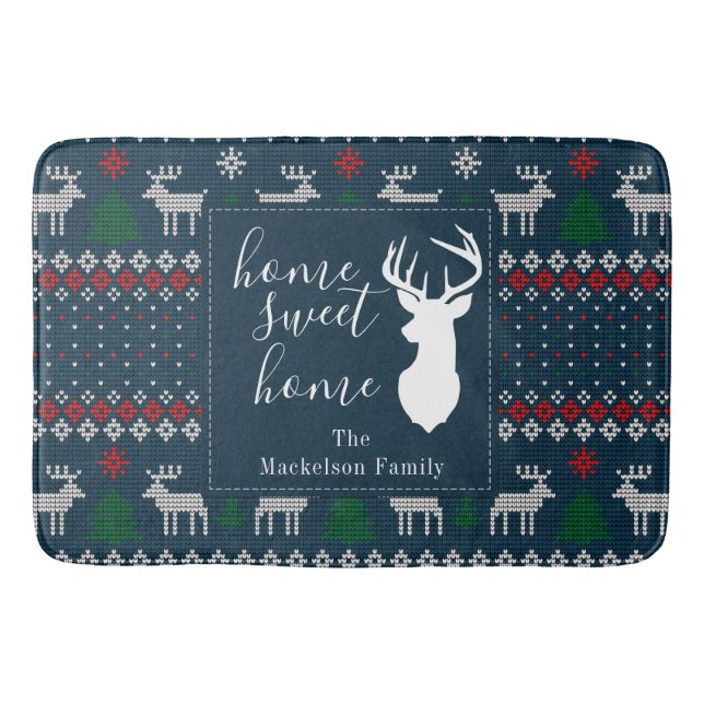 Personalised Faux Knitting Pattern Christmas Bath Mat (Front)