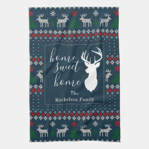Personalised Faux Knitting Pattern Christmas Tea Towel