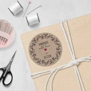 Personalised Faux Kraft Craft Handmade With Love Classic Round Sticker