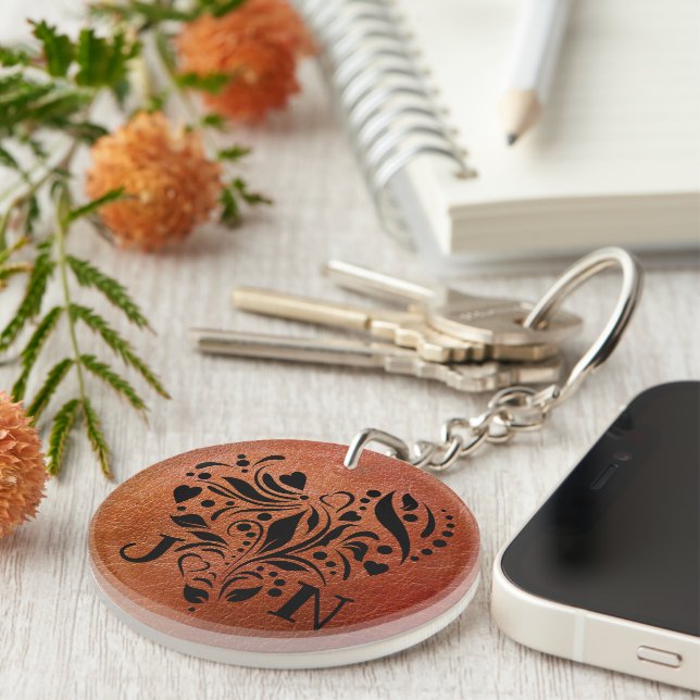 Personalised Faux Leather 3 Year Anniversary Gift Key Ring (Front Right)