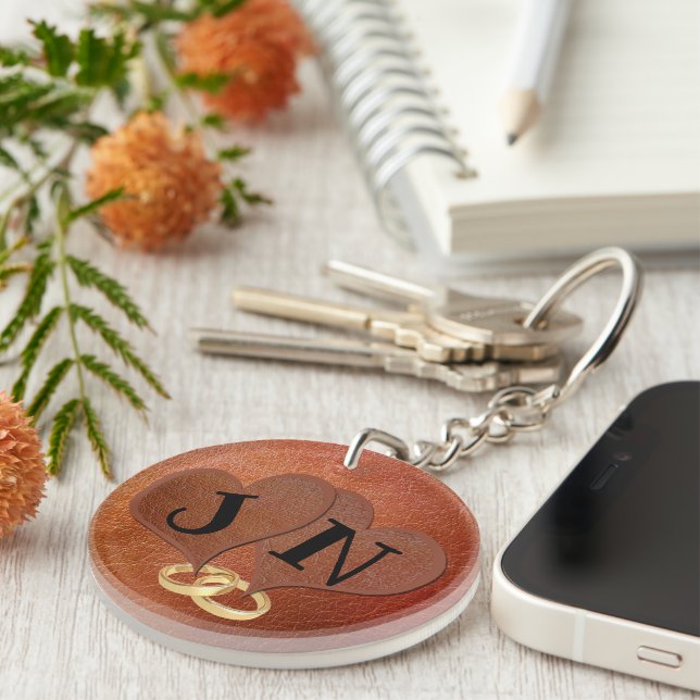 Personalised Faux Leather 3rd Anniversary Gift Key Ring (Front Right)