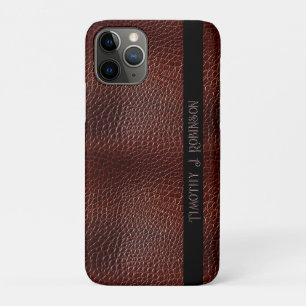 Personalised Faux Leather Brown Embossed iPhone 11 Pro Case