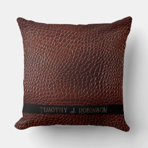 Personalised Faux Leather Brown Embossed Cushion