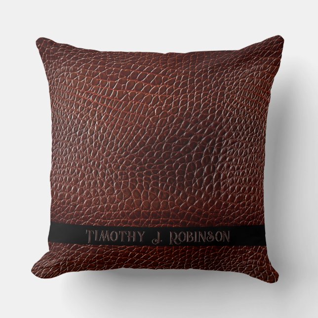 Personalised Faux Leather Brown Embossed Cushion (Front)