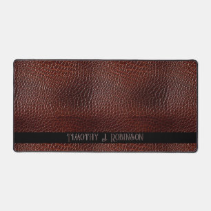 Personalised Faux Leather Brown Embossed Desk Mat