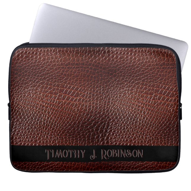 Personalised Faux Leather Brown Embossed Laptop Sleeve (Front)