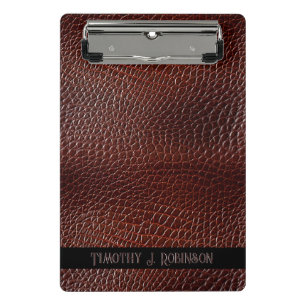 Personalised Faux Leather Brown Embossed Mini Clipboard