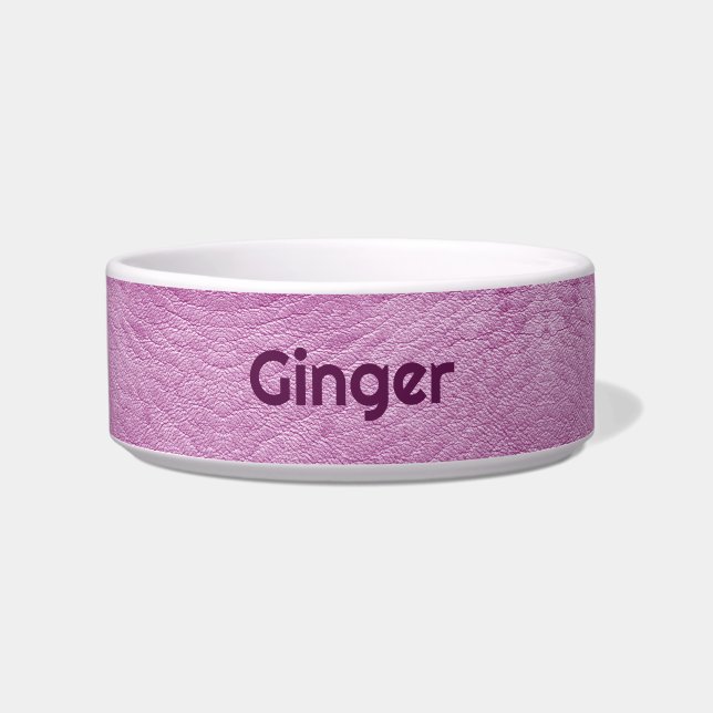 Personalised Faux Leather Lilac Pet Food Bowl (Front)