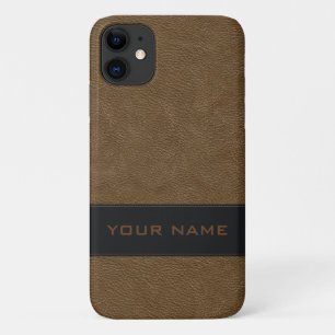 Personalised Faux Light Brown Leather iPhone 11 Case